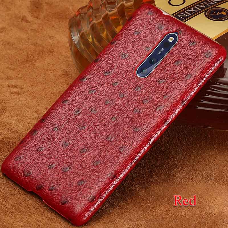 

langsidi красный Nokia 8, Чехол из натуральной кожи для Nokia 6 8 Case Ostrich Texture Back Cover Plus Ca