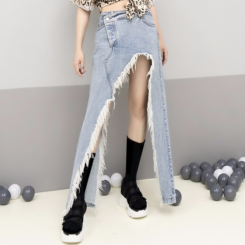 

hlhphq Голубое небо, Tassel Джинсовая юбка для женщин