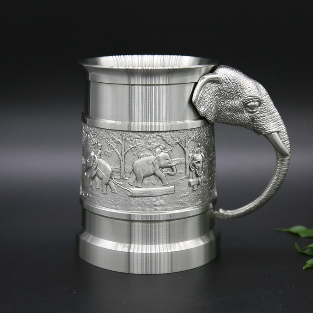 

Oriental Pewter Thailand Юго-Восточная Азия, oz Пивная кружка ручная работа кружка выстрел выгравированная оловянная пива стекло пиво пьющие пивная чашка