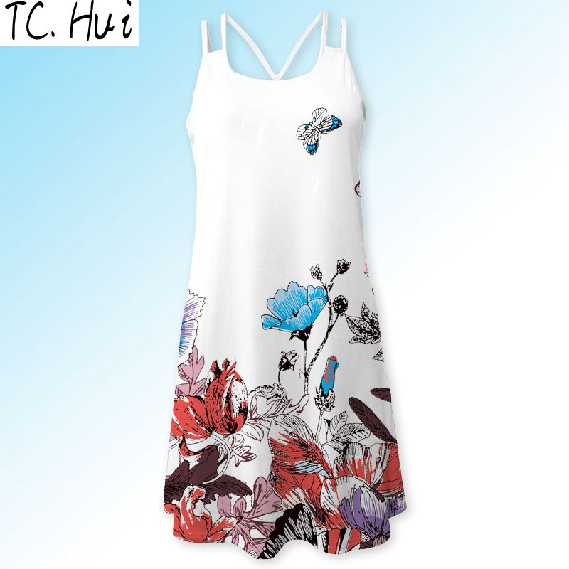 

TCHui, Summer Spaghetti Strap Tank chiffon Платье летнее платье майка Женское платье