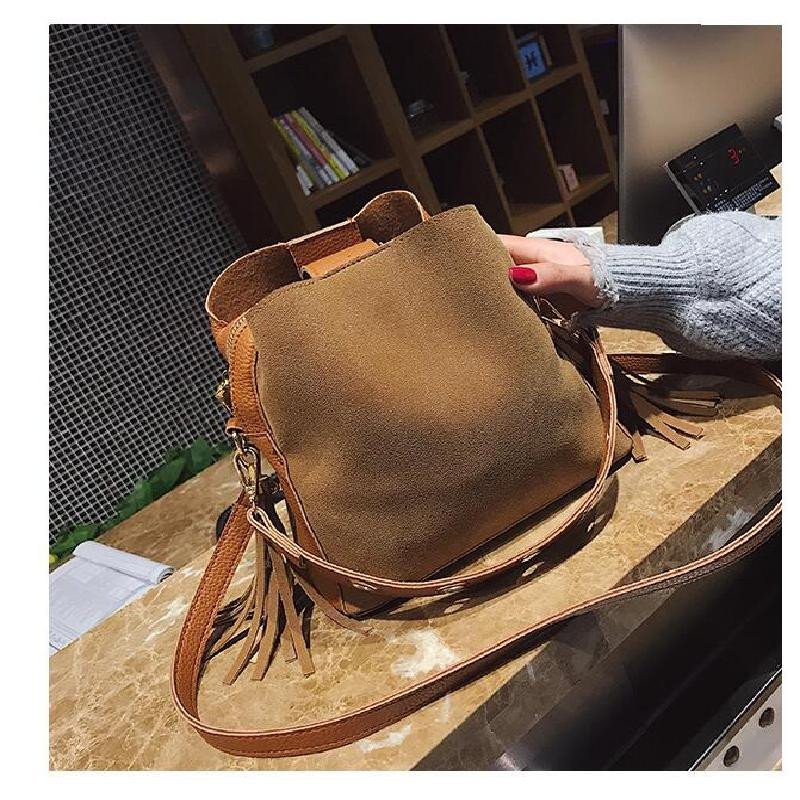 

Tissbely Brown, 2018 Fashion Scrub Women Bucket Bag