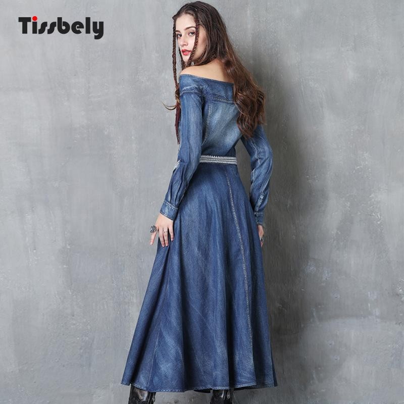 

Tissbely, Tissbely Vintage Slash Neck Denim