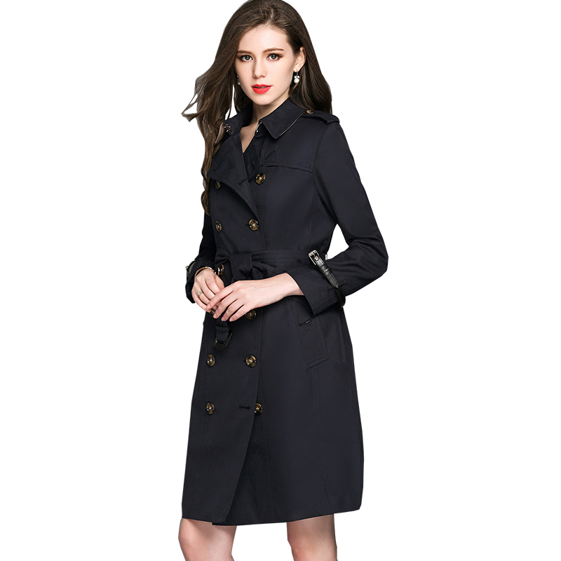 

BURDULLY черный, BURDULLY Double Breasted Long Trench Coat Para As Mulheres 2018 Большой размер