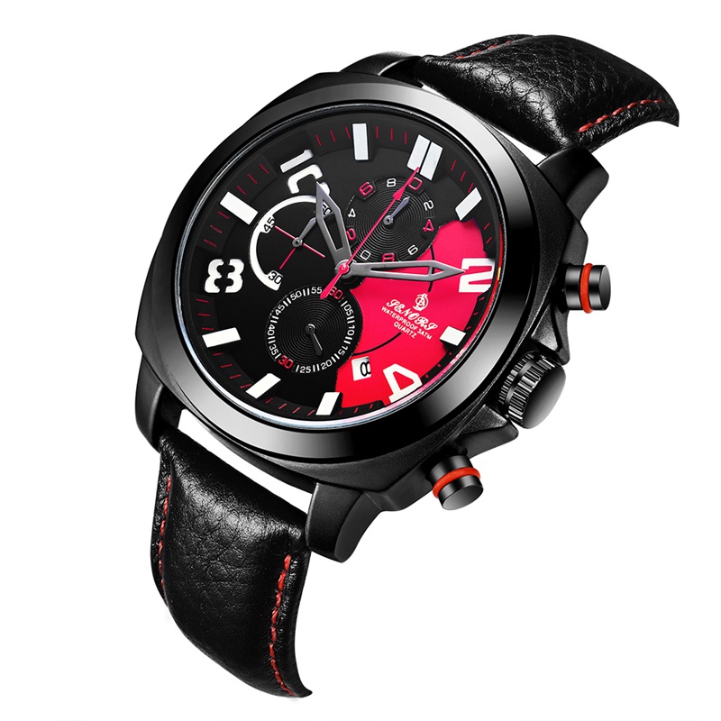 

SENORS Red Мужские наручные часы черного пояса, Мужские кожаные часы