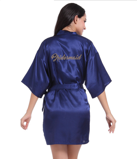 фото Короткое платье robe bride bridemaid silk satin кимоно для переодевания платье для халатов oye темно-синий xxl