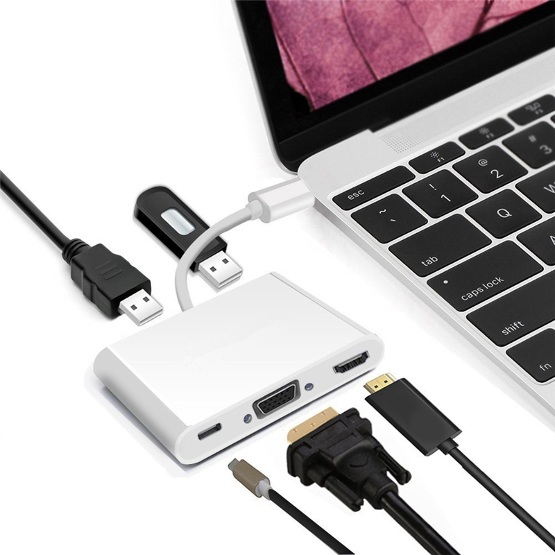 

GANGXUN Серебряный, USB-C к HDMI VGA 2 x USB 30 AV цифровой мультипортовый концентратор