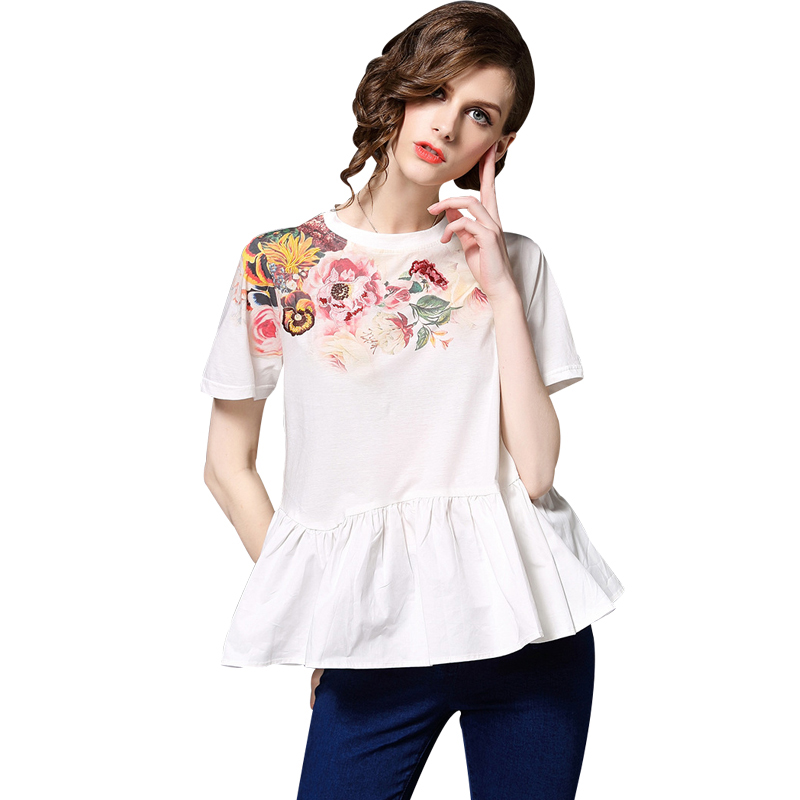 

BURDULLY белый, BURDULLY Harajuku Floral Print T shirt Women Summer 2018 Loose Short Sleeve