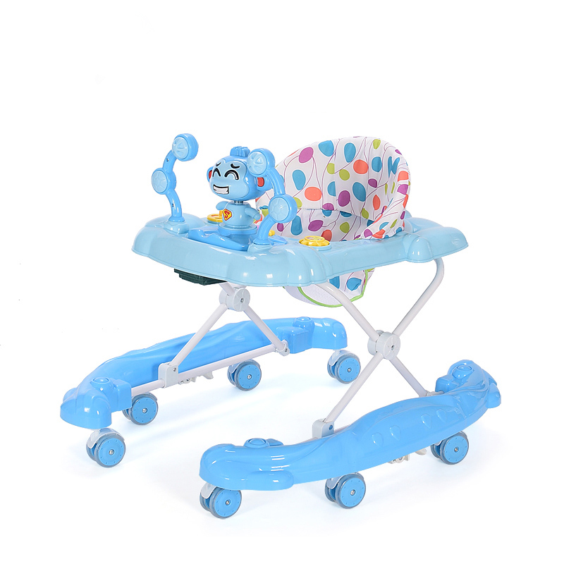 

Синий цвет 4-6 месяцев, Baby Walker с 8-мя вращающимися колесами Anti Rollover Многофункциональный детск