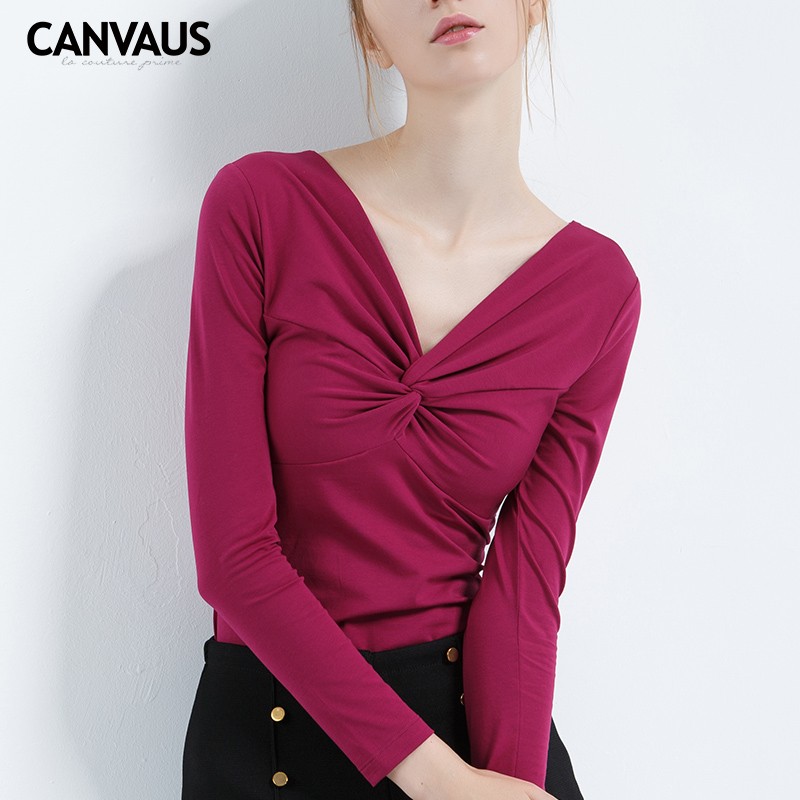 

canvaus фуксия Номер, Женская сплошная тонкая футболка