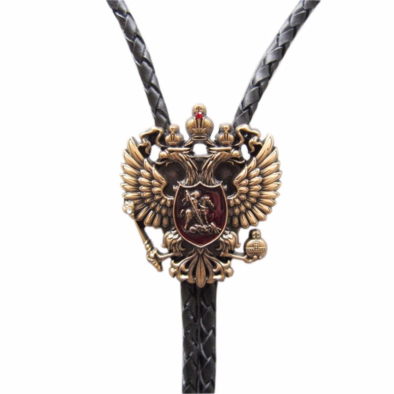 

JEANS FRIEND Black, Vintage Plated Russian Double Headed Empire Eagle Rhinestone Bolo Tie