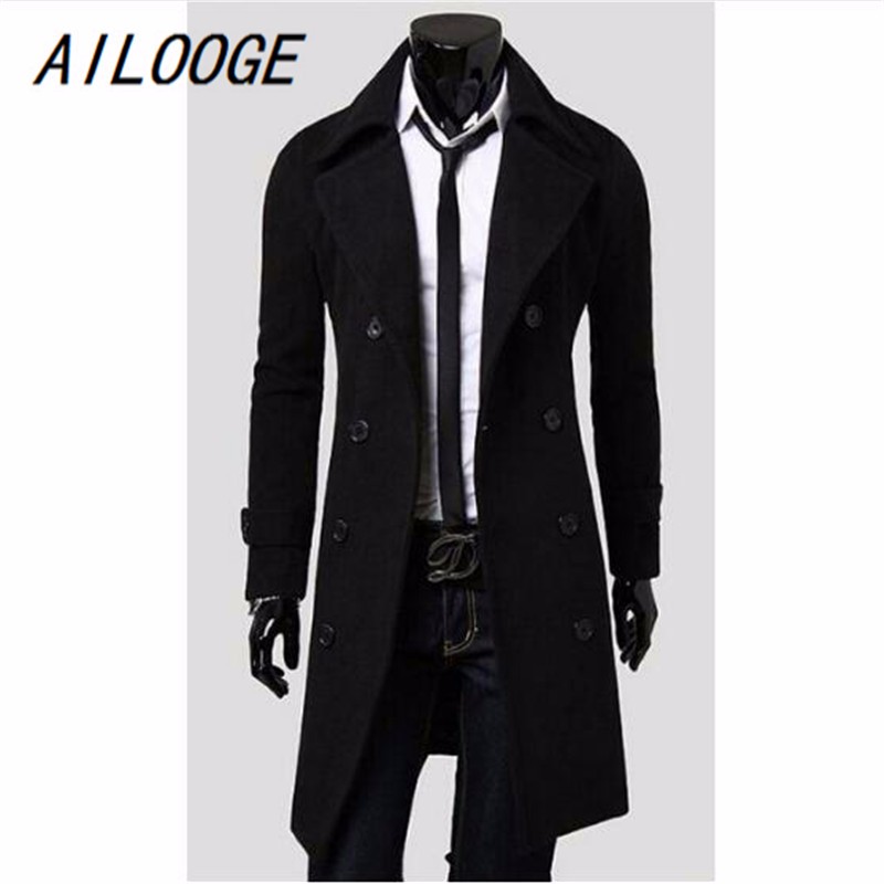 

AILOOGE черный, Mens Trench Coat 2018 Новое пальто с длинным пальто для мужчин