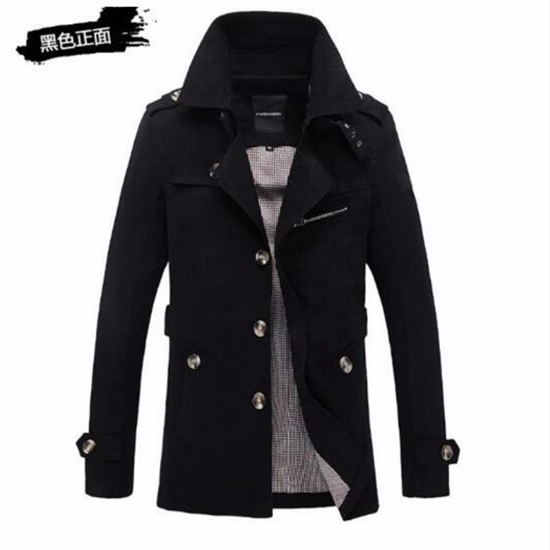 

AILOOGE Black, мужчины высококлассные в зимний тонкий Fit Casual trench coat мужской чистый цвет