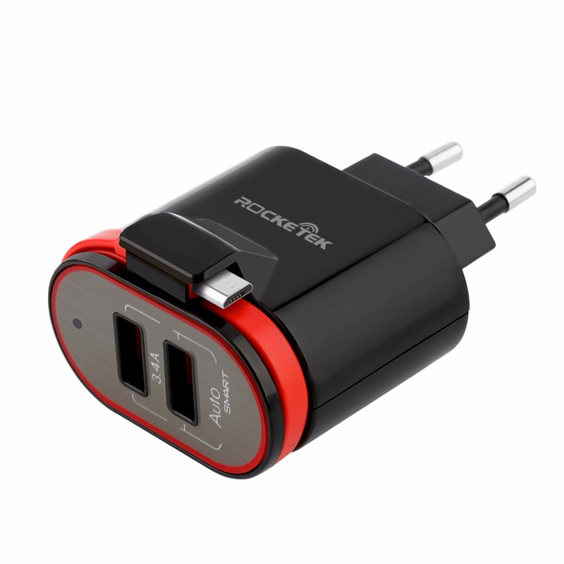 

ROCKETEK I Стандарт ЕС, 5V 34A 2-портовый Smart Travel USB-адаптер зарядного устройства Портативный