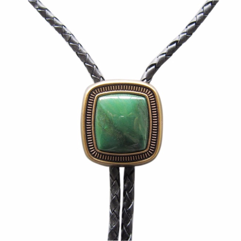 

JEANS FRIEND Black, Vintage Plated Handcraft Nature ZA Greenstone Bolo Tie Ожерелье