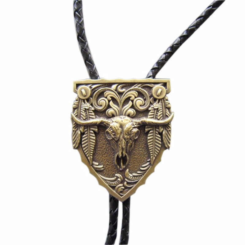 

JEANS FRIEND Black, Vintage Antique Bronze Plated Longhorn Bull Western Bolo Tie Leather Necklace