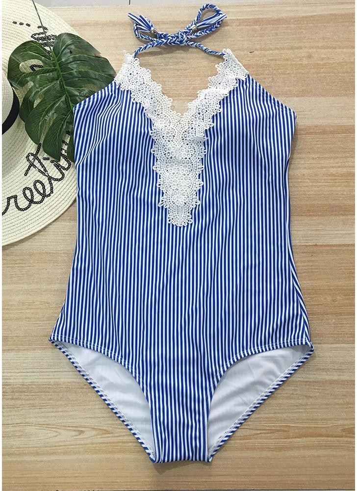 

babyonline DRESS синий, Холтер Полосатый кружевной спинкой