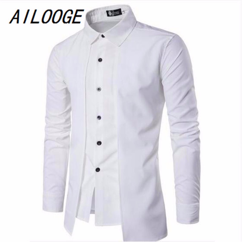 

AILOOGE белый, С длинными рукавами повседневной поддельные два куска Chemise Homme