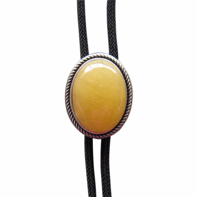 

JEANS FRIEND Black, Vintage Plated Handcraft Nature Topaz Jade Oval Wedding Bolo Tie