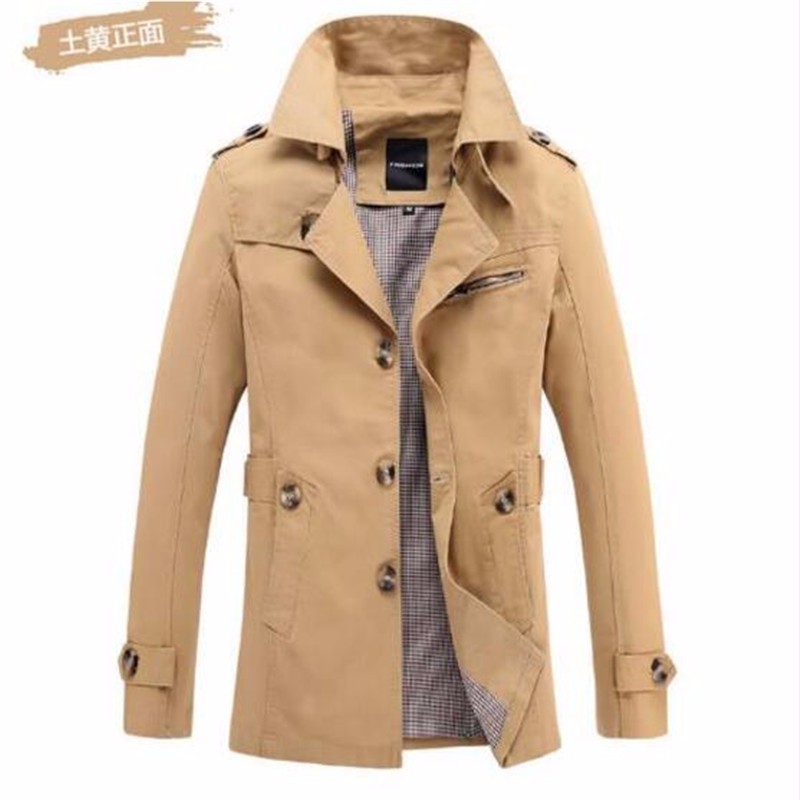 

AILOOGE Темный хаки, мужчины высококлассные в зимний тонкий Fit Casual trench coat мужской чистый цвет