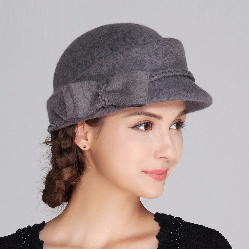 

LUONIWEILIN Серый Свободный размер, Леди Fashion Woolen Felt Hat