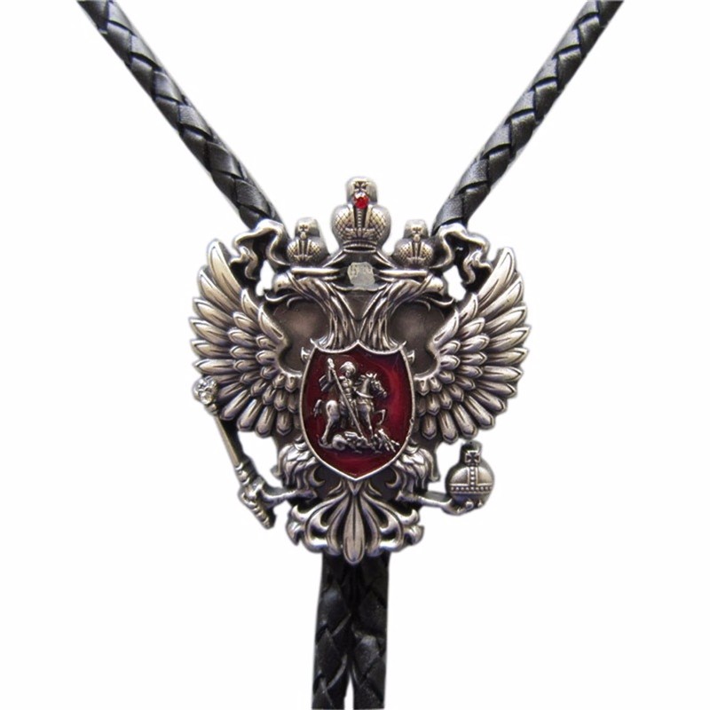 

JEANS FRIEND Black, Vintage Plated Russian Empire Eagle Bolo Tie Leather Necklace