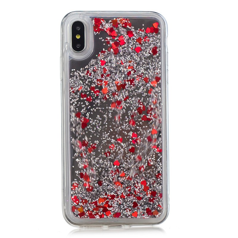 

Fecoprior красный iPhone  Max, Задняя обложка для iPhone XS Max Case Mirror Glitter Liquid Quicksand Shining