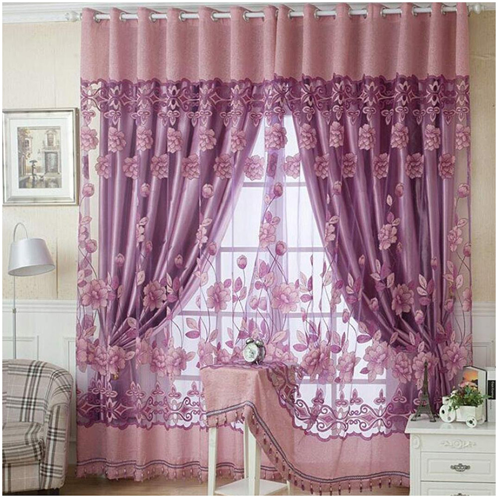 

MyMei Сиреневый, Fashion Print Floral Voile Door Curtain