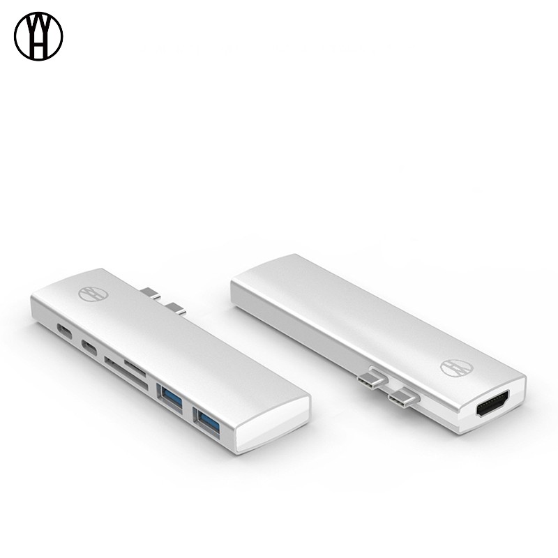 

WH Серебристый цвет, 7 в 1 Thunderbolt 3 Dual USB31 Type C Adapter