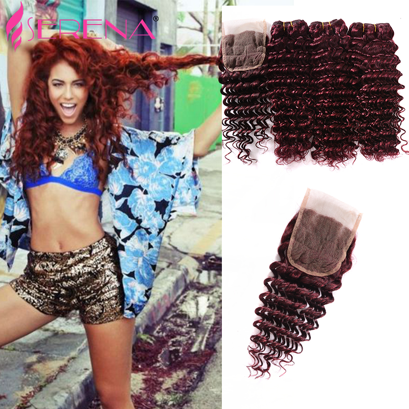 

anruina 28 28 28 с 20, 7a Red 99j Deep Curly Virgin Hair с закрытием