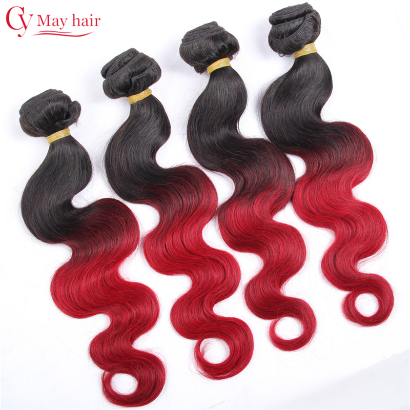 

cy may hair T1B Бургундия 10 10 12 12, Ombre Brazillian Virgin Hair Body Wave