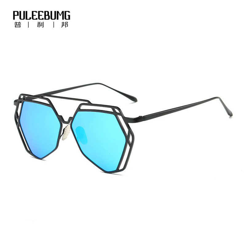 

PULEEBUMG Черная рамка синяя Cat Eye, Солнцезащитные очки для мужчин и женщин
