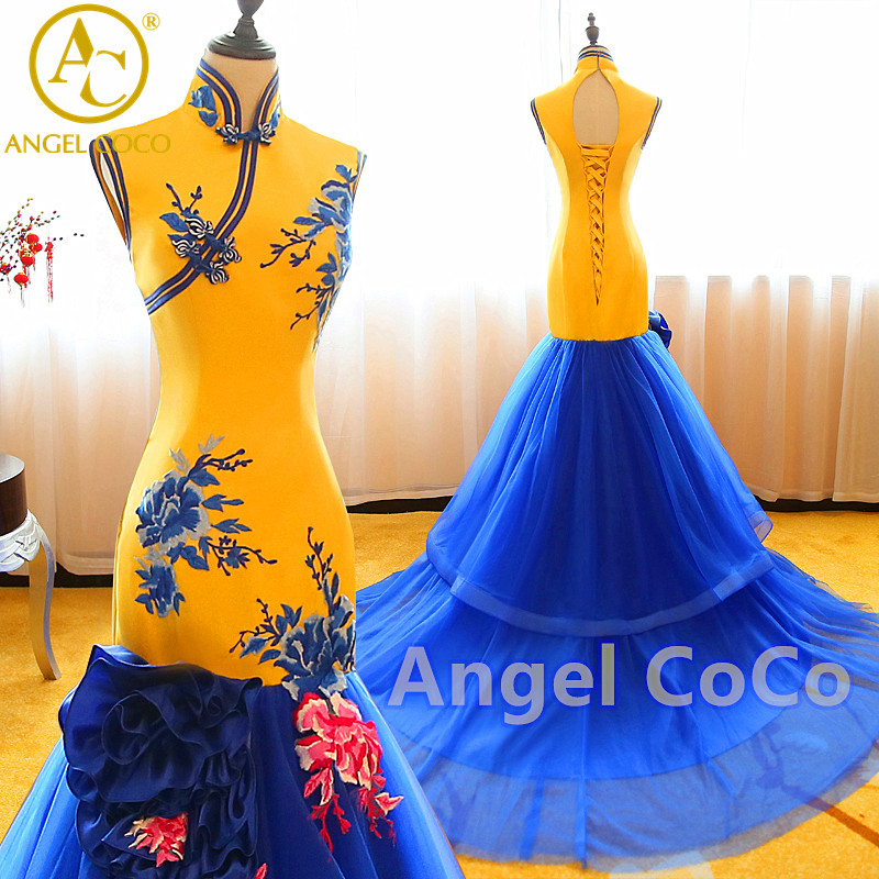 

ANGEL COCO Оранжевый желтый, Платье вечернее платьев Cheongsam