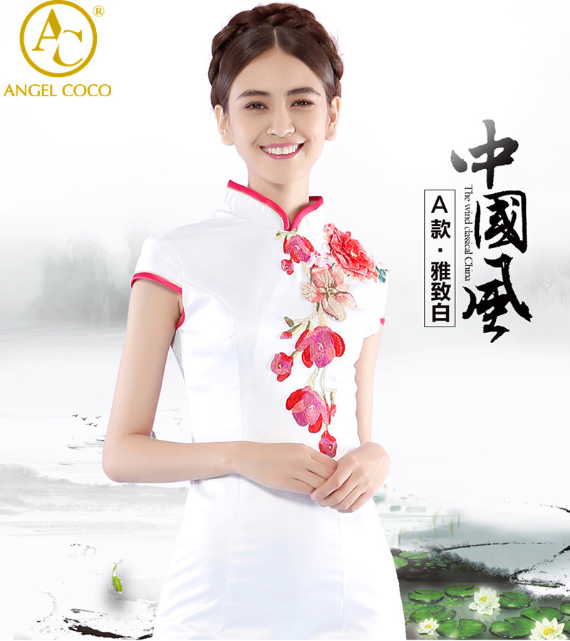 

ANGEL COCO белый, Cheongsam китайское традиционное платье Qipao