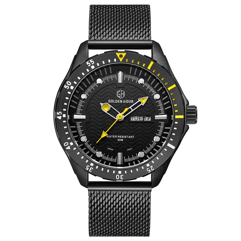 

GOLDEN HOUR Yellow, Mesh Steel кварцевые спортивные часы Мужчины Army Military Watch Man