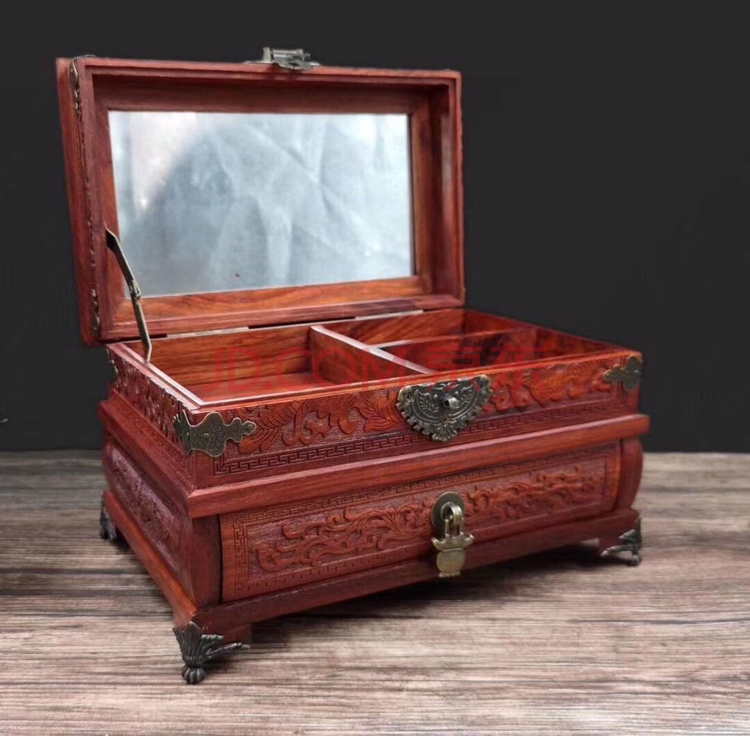 居家装饰工厂清货全手工榫卯雕花工艺赞比亚血檀明清首饰盒一个包邮标