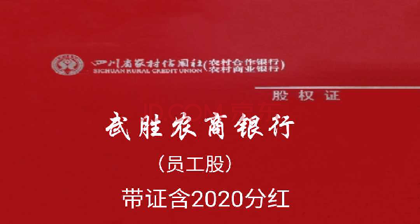 股權四川武勝農村商業銀行587500股員工股帶股權證含2020分紅