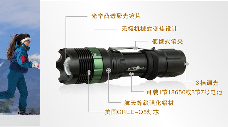 亚马逊应急灯照明LED强光手电筒充电远射防水家用消防自行车灯 A37