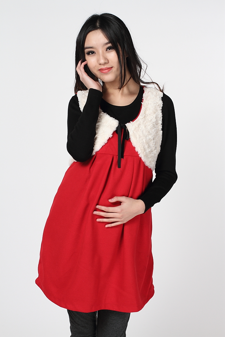 桂月儿孕妇装 秋装孕妇裙新款背心裙韩版时尚连衣裙秋季孕妇装 红色 m