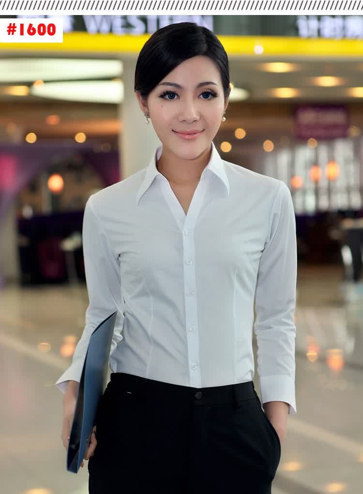 衫博白衬衫女长袖职业装女装衬衫ol工装正装衬衣工作服白色衬衫女大码