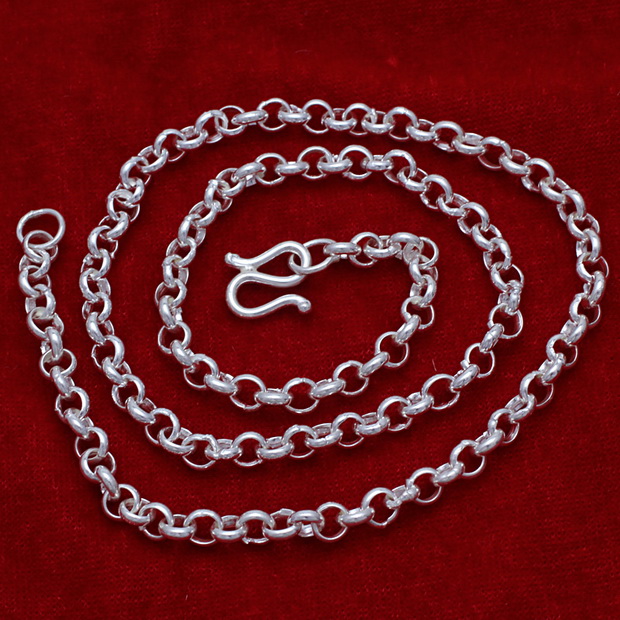 潮尚美 纯银项链999千足银毛衣链情侣颈链韩版时尚流行 正品银饰环环