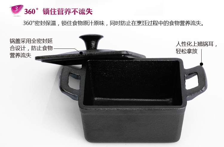 
                                        意彩（ECOHOUSE） 长方形西式迷你奶锅 铸铁锅 煮酱汁11X8CM                