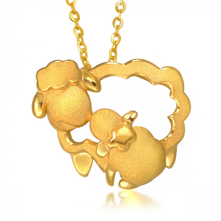 周生生 黄金足金母子羊吊坠 83668p 2.72克