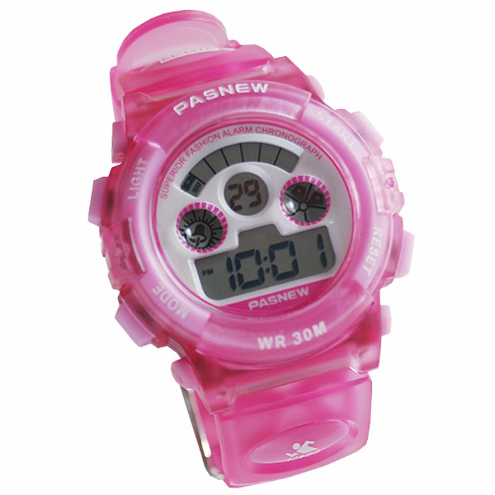 pasnew 百圣牛多功能清晰大数字防水儿童手表 pse-279g小号 银黑
