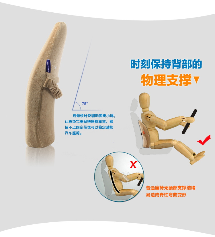 XARO小柔汽车靠垫 办公室座椅子护腰垫腰靠 记忆棉靠枕靠背孕妇护腰枕 零压力-月光蓝