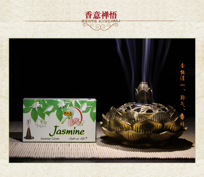 
                                        RAJ印度香 茉莉Jasmine 印度原装进口手工花香薰熏香塔香锥香|188 小盒                