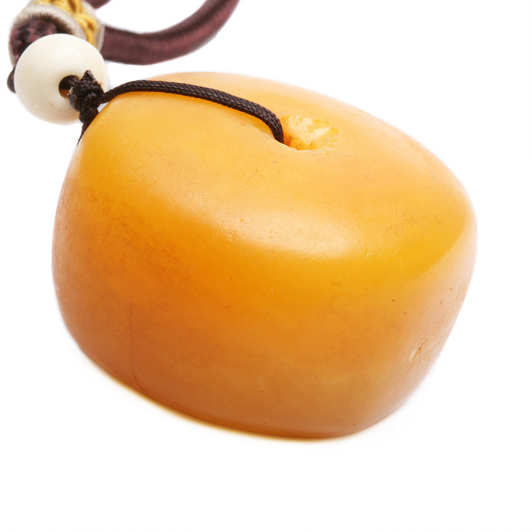 蓝莲花 24.37克 天然古董老蜜蜡吊坠 饼子墩子包老包真 原蜡项链