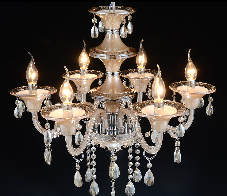 蒙特丽高档欧式水晶烛台吊灯 高档电镀偶和色水晶玻璃灯饰灯具 客厅灯