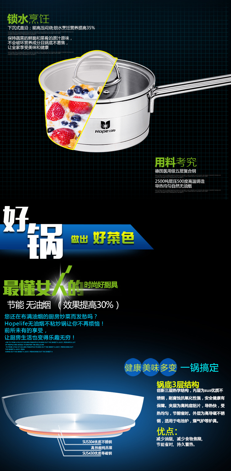 盈信Hopelife 德国工艺16CM不锈钢可立奶锅nw001 厂家直营