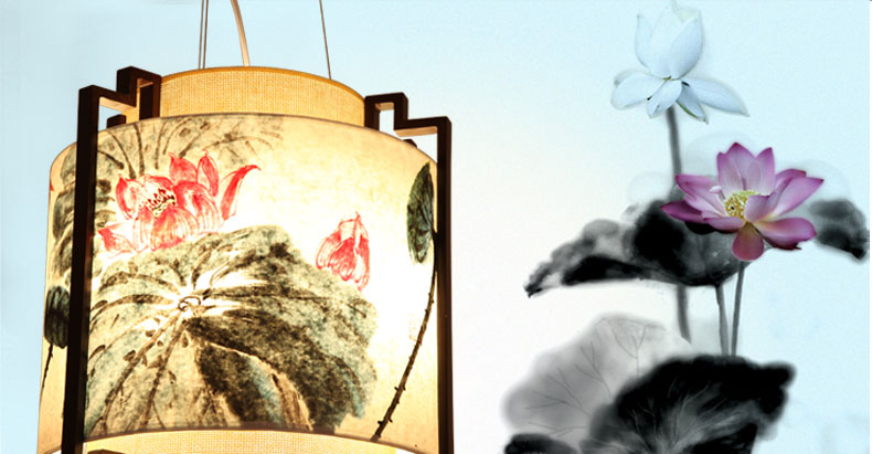 比月中式餐厅茶楼复古手绘吊灯古典装饰手工木艺羊皮原创书房灯具2365