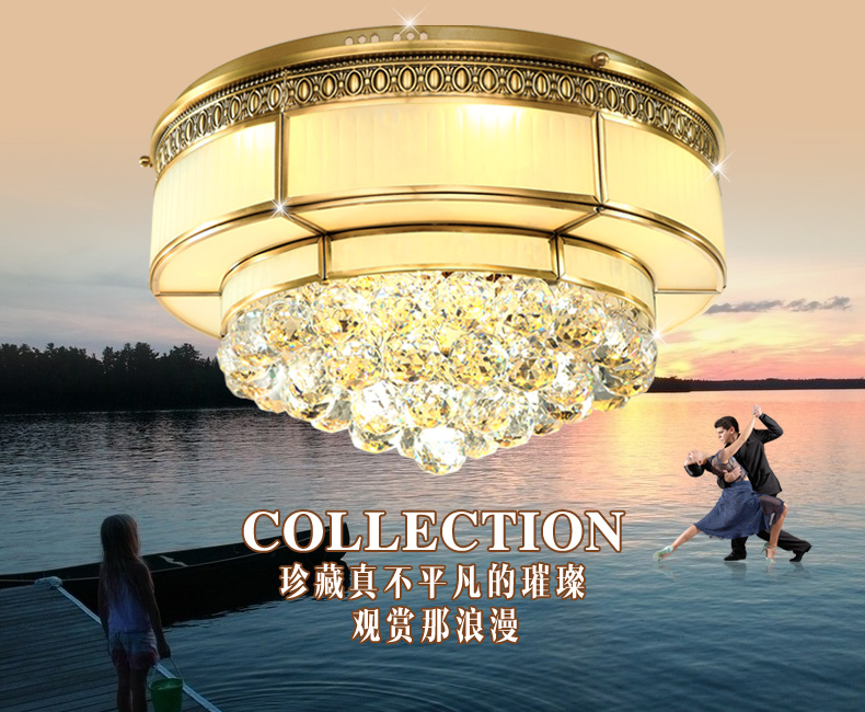 
                                        月影凯顿欧式全铜水晶灯led吸顶灯铜灯客厅灯LED卧室灯餐厅灯具 6灯 直径56cm                